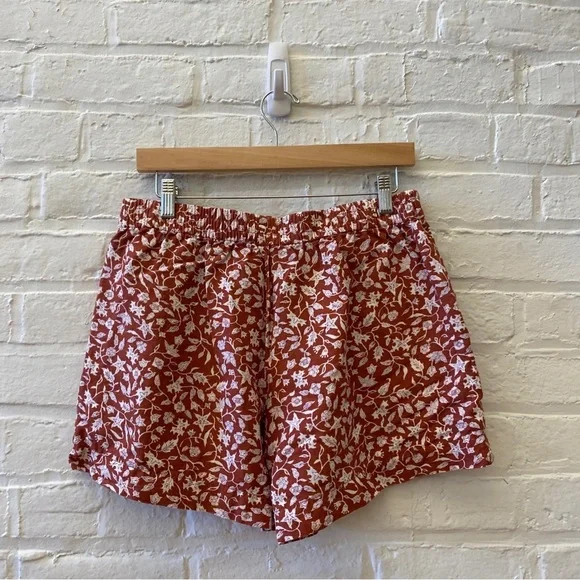 Madewell || Linen-Blend Track Shorts Pull On Floral Batik Vine Orange‎ Medium - Picture 3 of 9